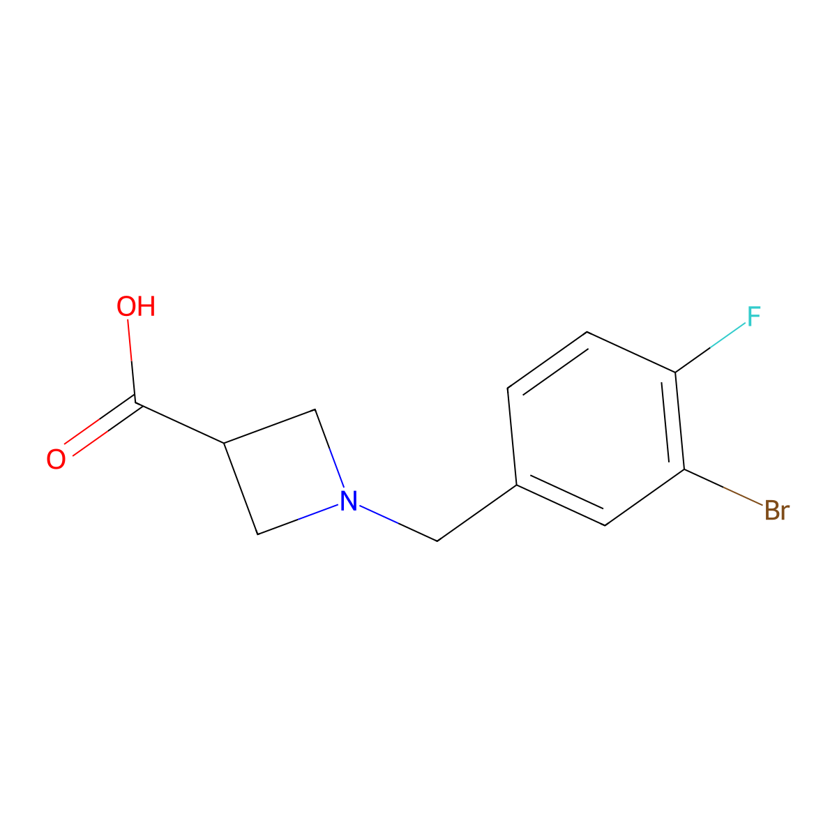 1-[(3-Bromo-4-fluorophenyl)methyl]azetidine-3-carboxylic acid molecular structure, CAS 1340336-21-1