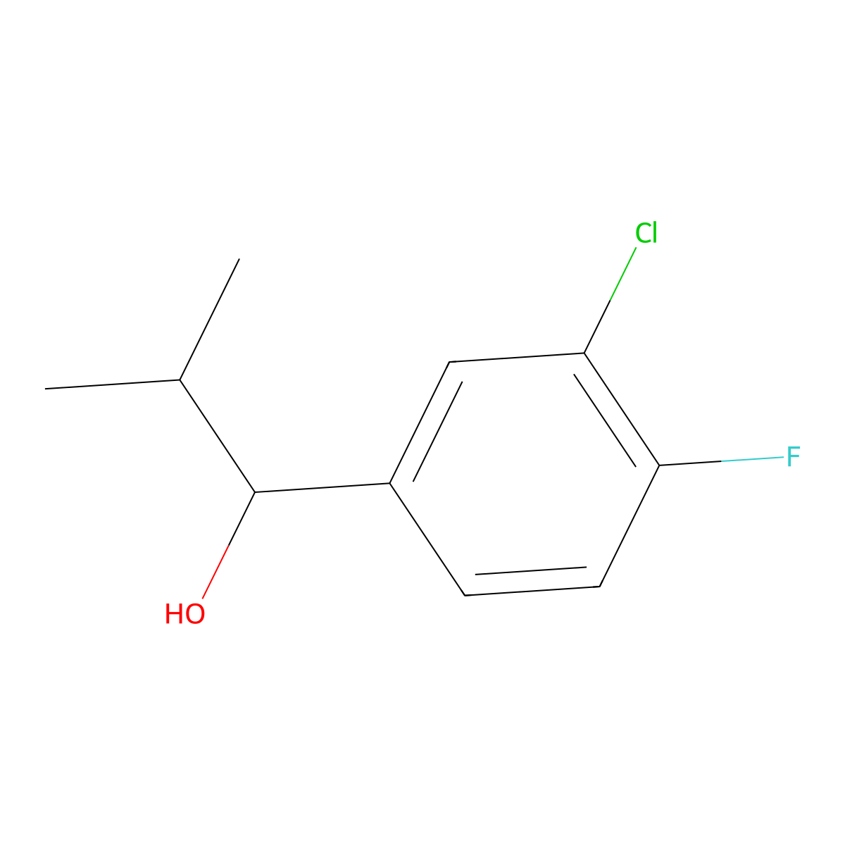 1-(3-Chloro-4-fluorophenyl)-2-methylpropan-1-ol molecular structure, CAS 1340345-17-6