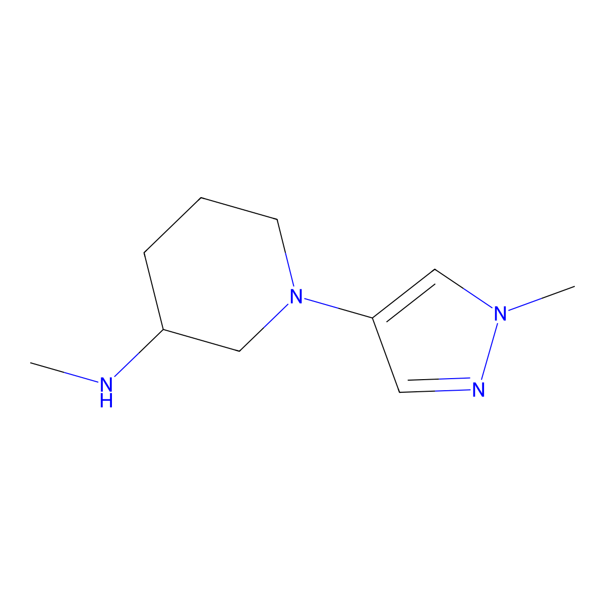 N-methyl-1-(1-methyl-1H-pyrazol-4-yl)piperidin-3-amine molecular structure, CAS 1340369-23-4