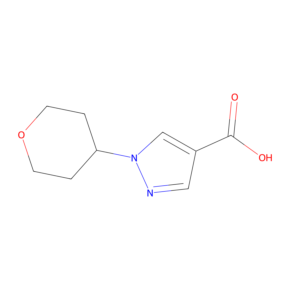 1-(oxan-4-yl)-1H-pyrazole-4-carboxylic acid molecular structure, CAS 1340372-11-3