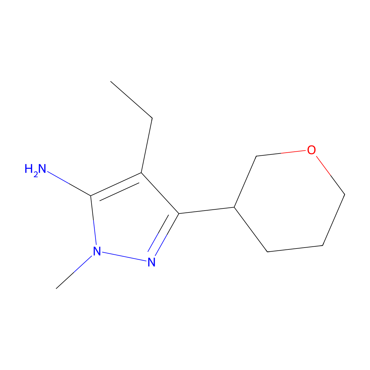 4-Ethyl-1-methyl-3-(tetrahydro-2h-pyran-3-yl)-1h-pyrazol-5-amine molecular structure, CAS 1340373-57-0