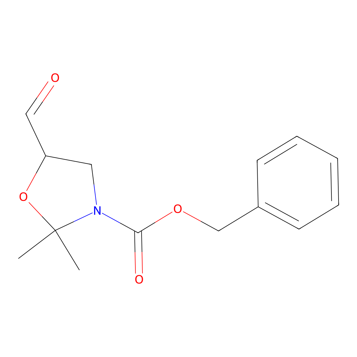 benzyl (5S)-5-formyl-2,2-dimethyl-1,3-oxazolidine-3-carboxylate molecular structure, CAS 134038-74-7
