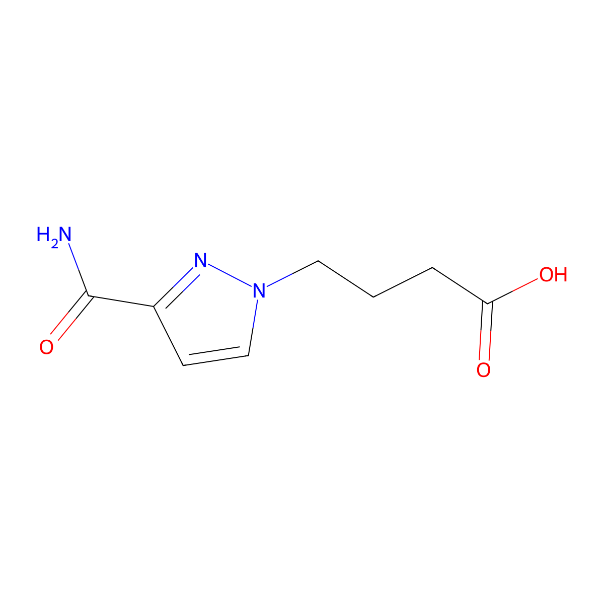 4-(3-carbamoyl-1H-pyrazol-1-yl)butanoic acid molecular structure, CAS 1340382-07-1