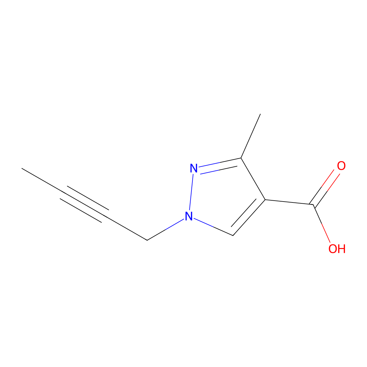 1-(but-2-yn-1-yl)-3-methyl-1H-pyrazole-4-carboxylic acid molecular structure, CAS 1340392-59-7