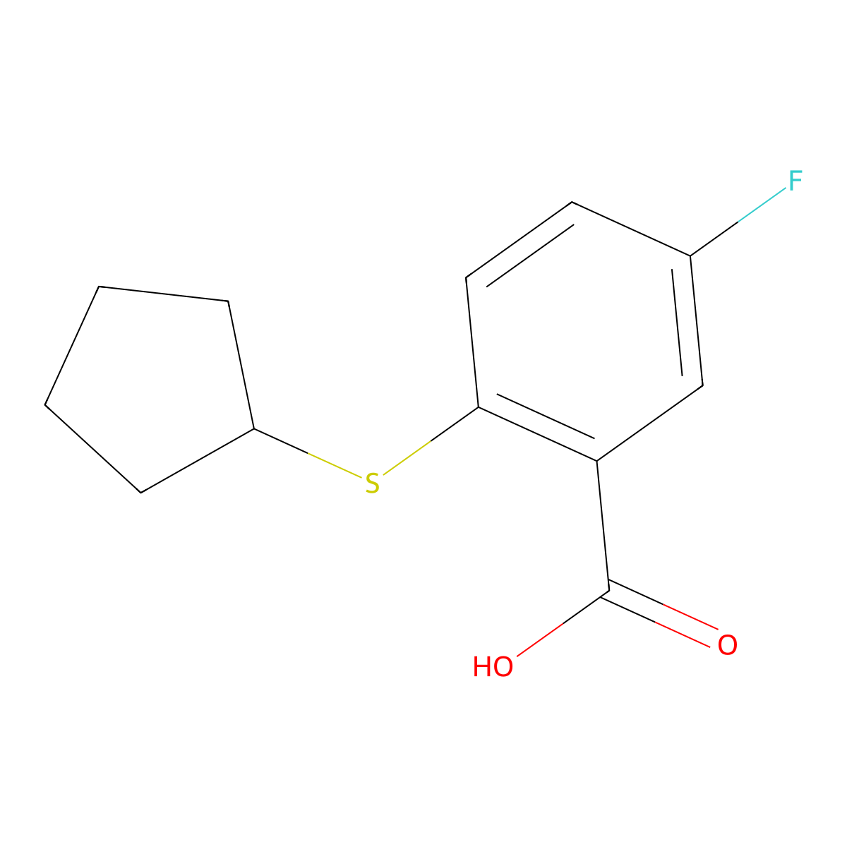 2-(Cyclopentylsulfanyl)-5-fluorobenzoic acid molecular structure, CAS 1340394-73-1