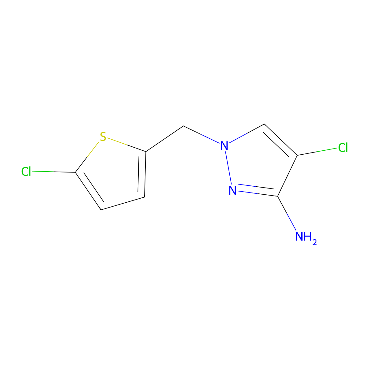 4-Chloro-1-((5-chlorothiophen-2-yl)methyl)-1h-pyrazol-3-amine molecular structure, CAS 1340404-51-4