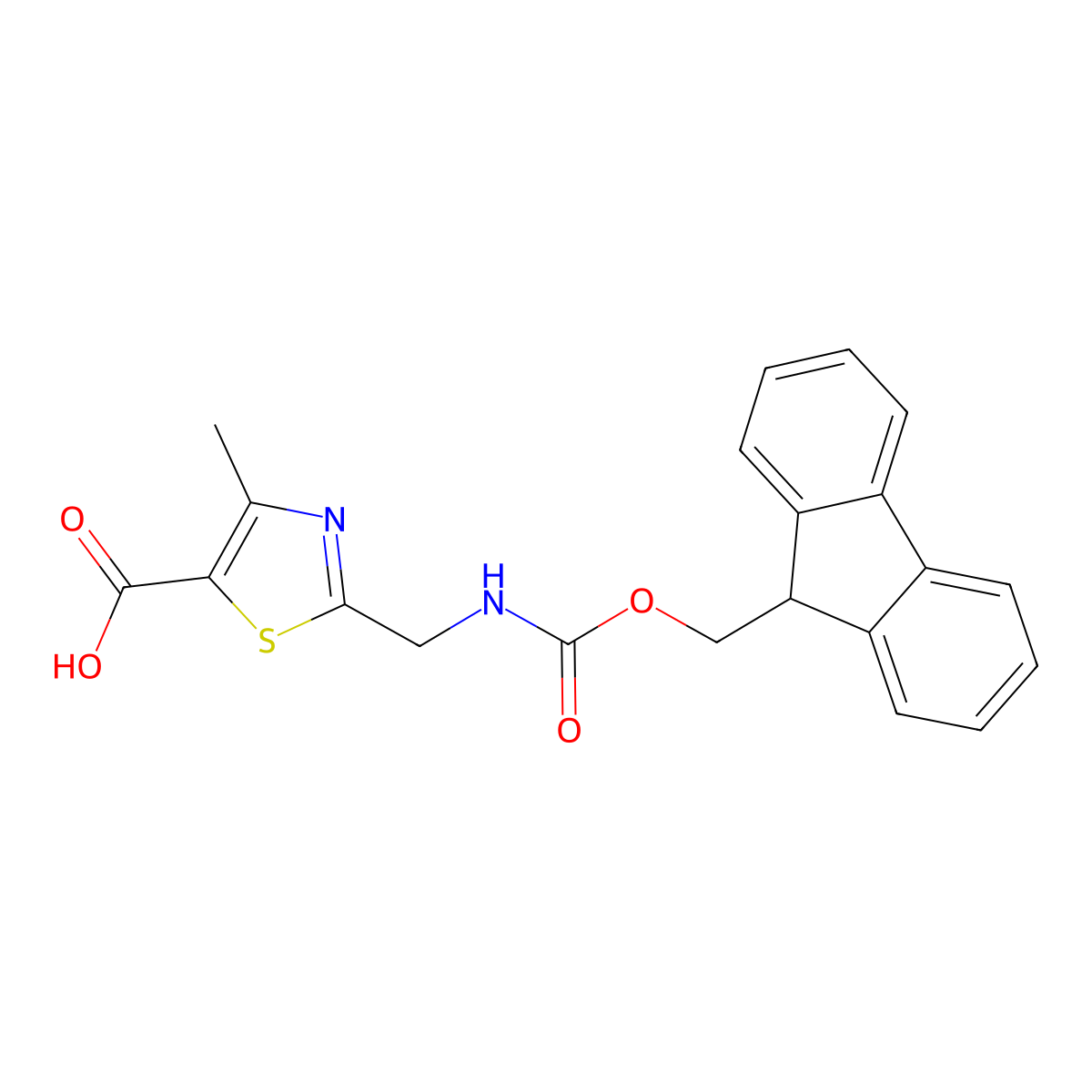 2-[({[(9H-fluoren-9-yl)methoxy]carbonyl}amino)methyl]-4-methyl-1,3-thiazole-5-carboxylic acid molecular structure, CAS 1340415-08-8