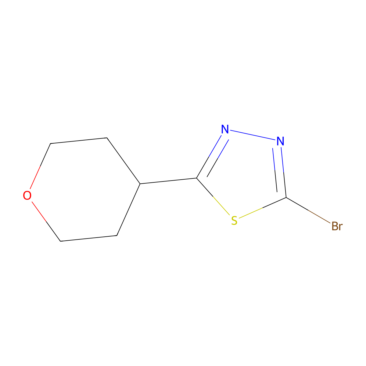 2-Bromo-5-(oxan-4-yl)-1,3,4-thiadiazole molecular structure, CAS 1340436-02-3