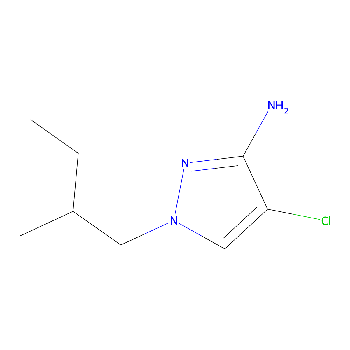 4-chloro-1-(2-methylbutyl)-1H-pyrazol-3-amine molecular structure, CAS 1340436-34-1