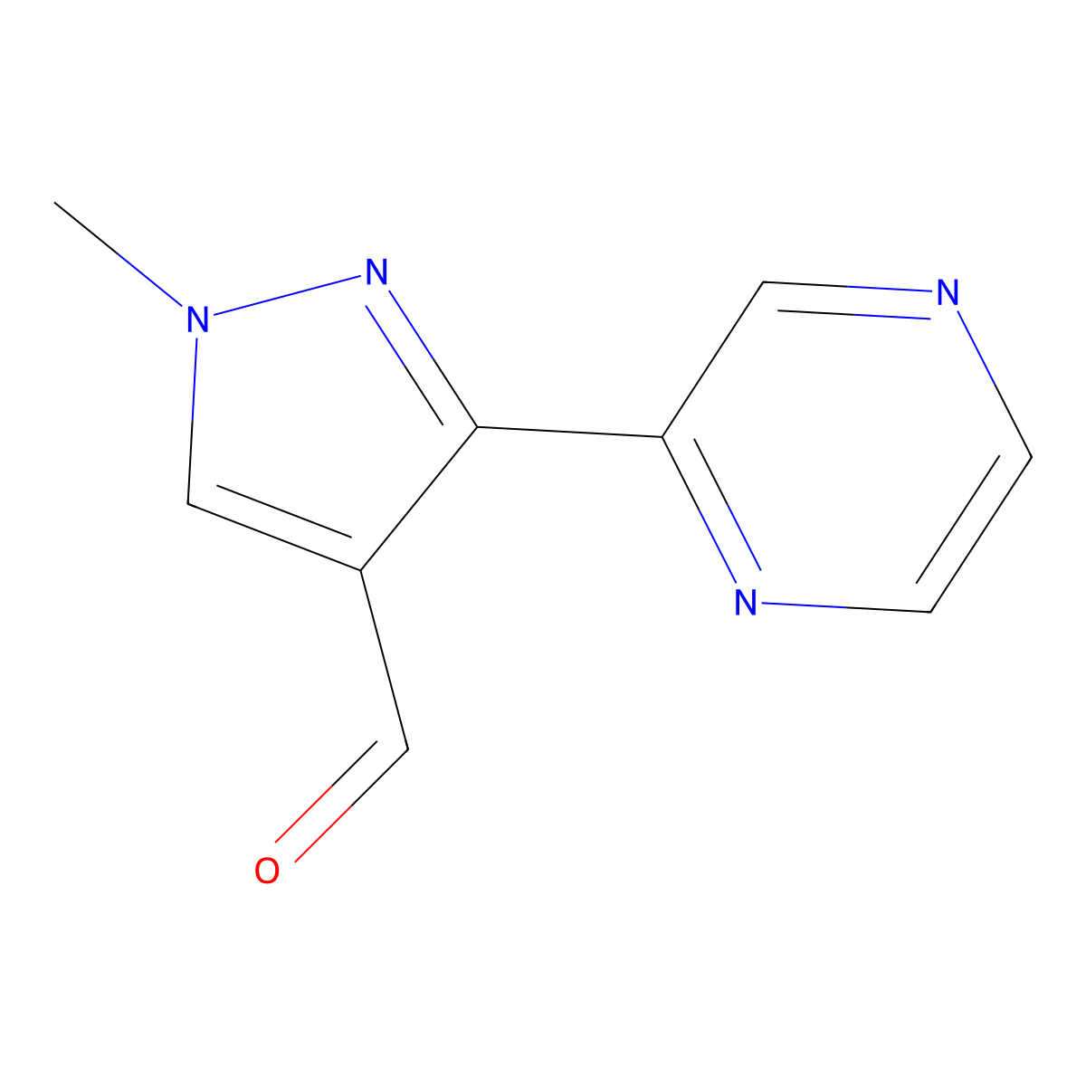 1-methyl-3-(pyrazin-2-yl)-1H-pyrazole-4-carbaldehyde molecular structure, CAS 1340455-25-5