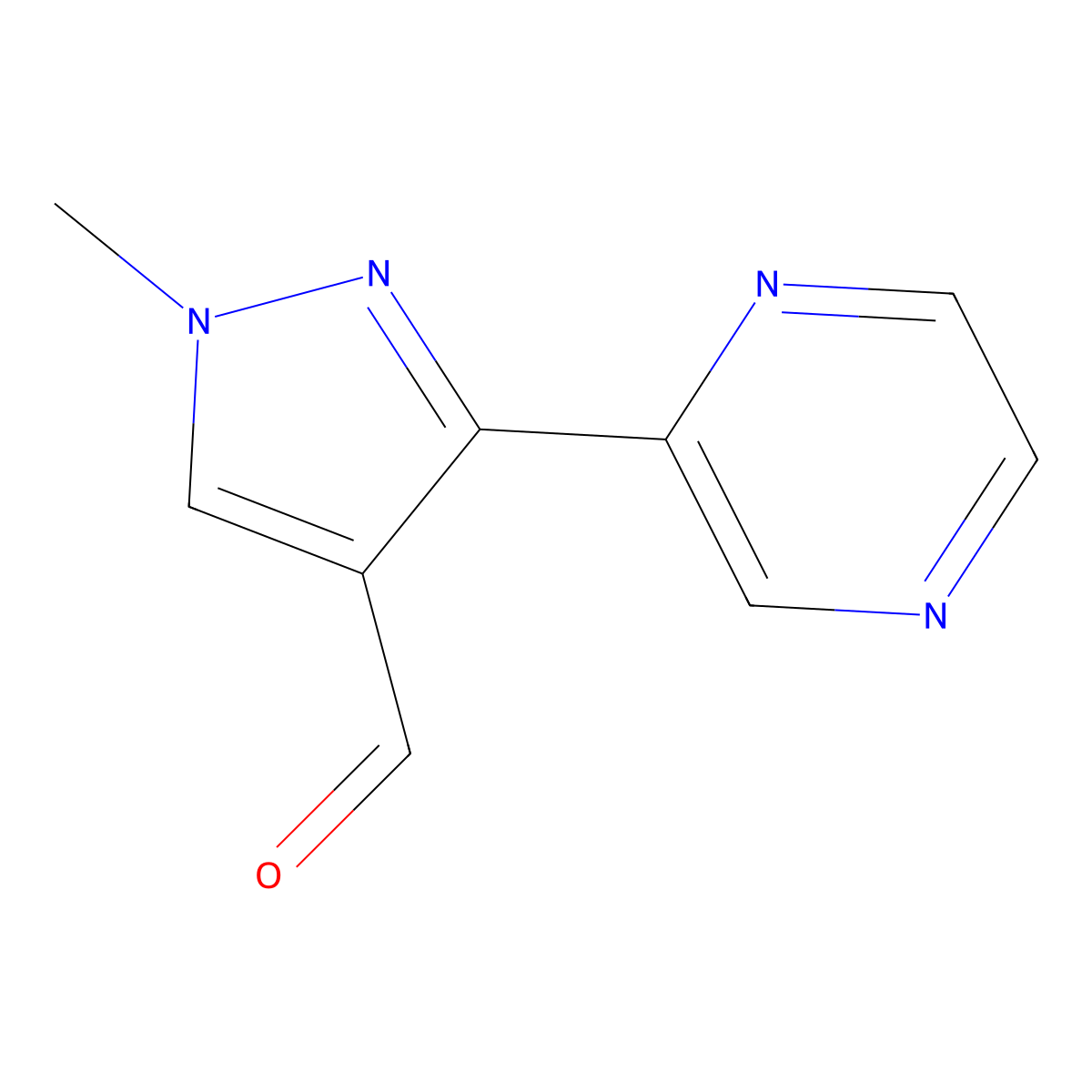 1-methyl-3-(pyrazin-2-yl)-1H-pyrazole-4-carbaldehyde molecular structure, CAS 1340455-25-5