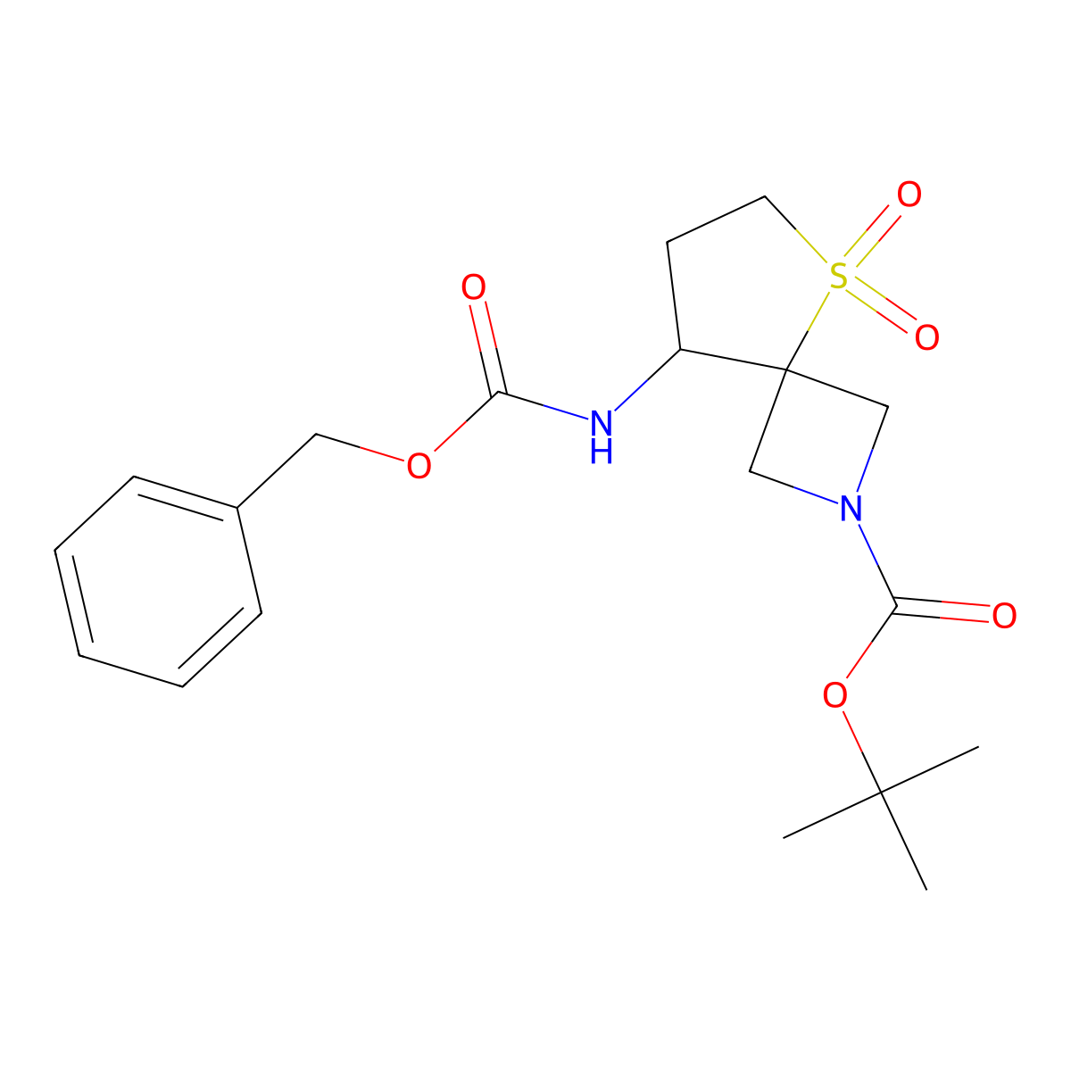 Tert-butyl 8-(((benzyloxy)carbonyl)amino)-5-thia-2-azaspiro[3.4]octane-2-carboxylate 5,5-dioxide molecular structure, CAS 1340481-82-4