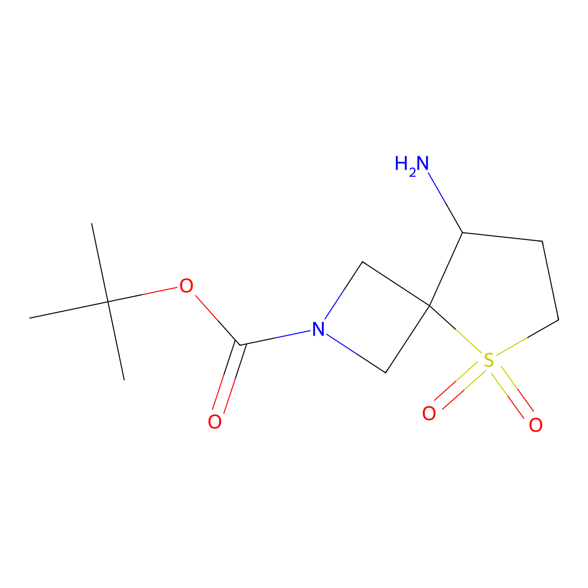 5-Thia-2-azaspiro(3.4)octane-2-carboxylic acid, 8-amino-, 1,1-dimethylethyl ester, 5,5-dioxide molecular structure, CAS 1340481-83-5