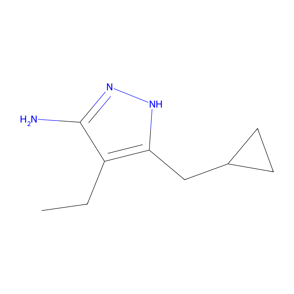3-(cyclopropylmethyl)-4-ethyl-1H-pyrazol-5-amine molecular structure, CAS 1340489-85-1