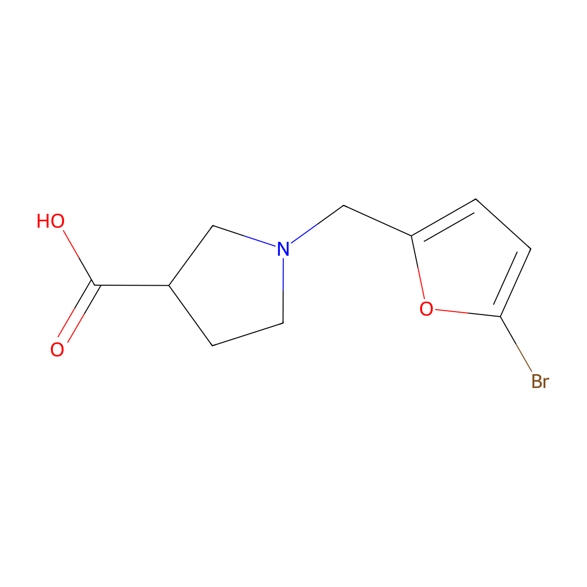 1-[(5-Bromofuran-2-yl)methyl]pyrrolidine-3-carboxylic acid molecular structure, CAS 1340498-96-5