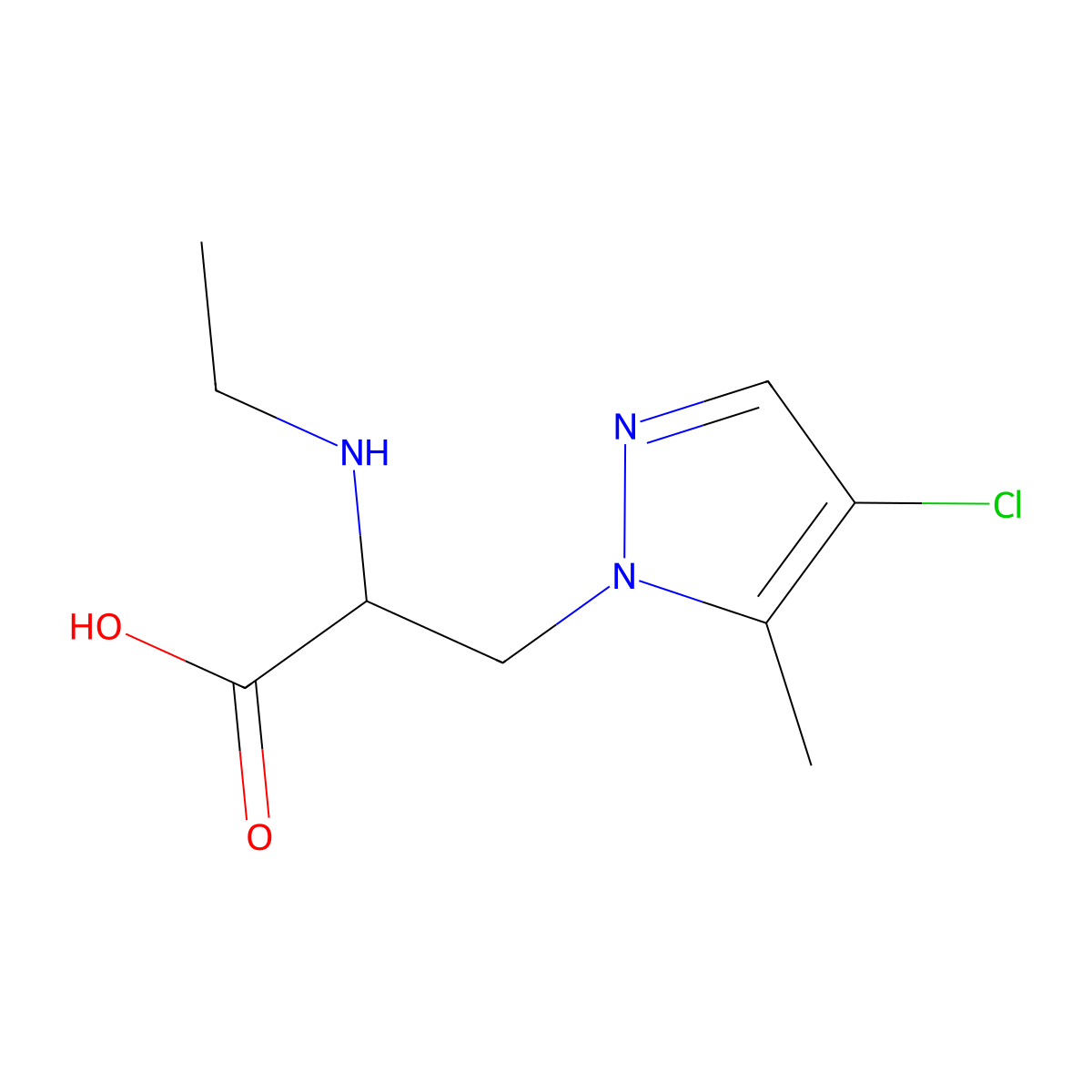 3-(4-Chloro-5-methyl-1h-pyrazol-1-yl)-2-(ethylamino)propanoic acid molecular structure, CAS 1340504-03-1