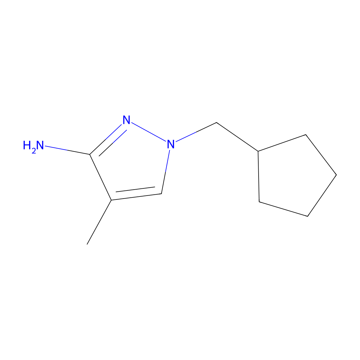 1-(cyclopentylmethyl)-4-methyl-1H-pyrazol-3-amine molecular structure, CAS 1340506-56-0