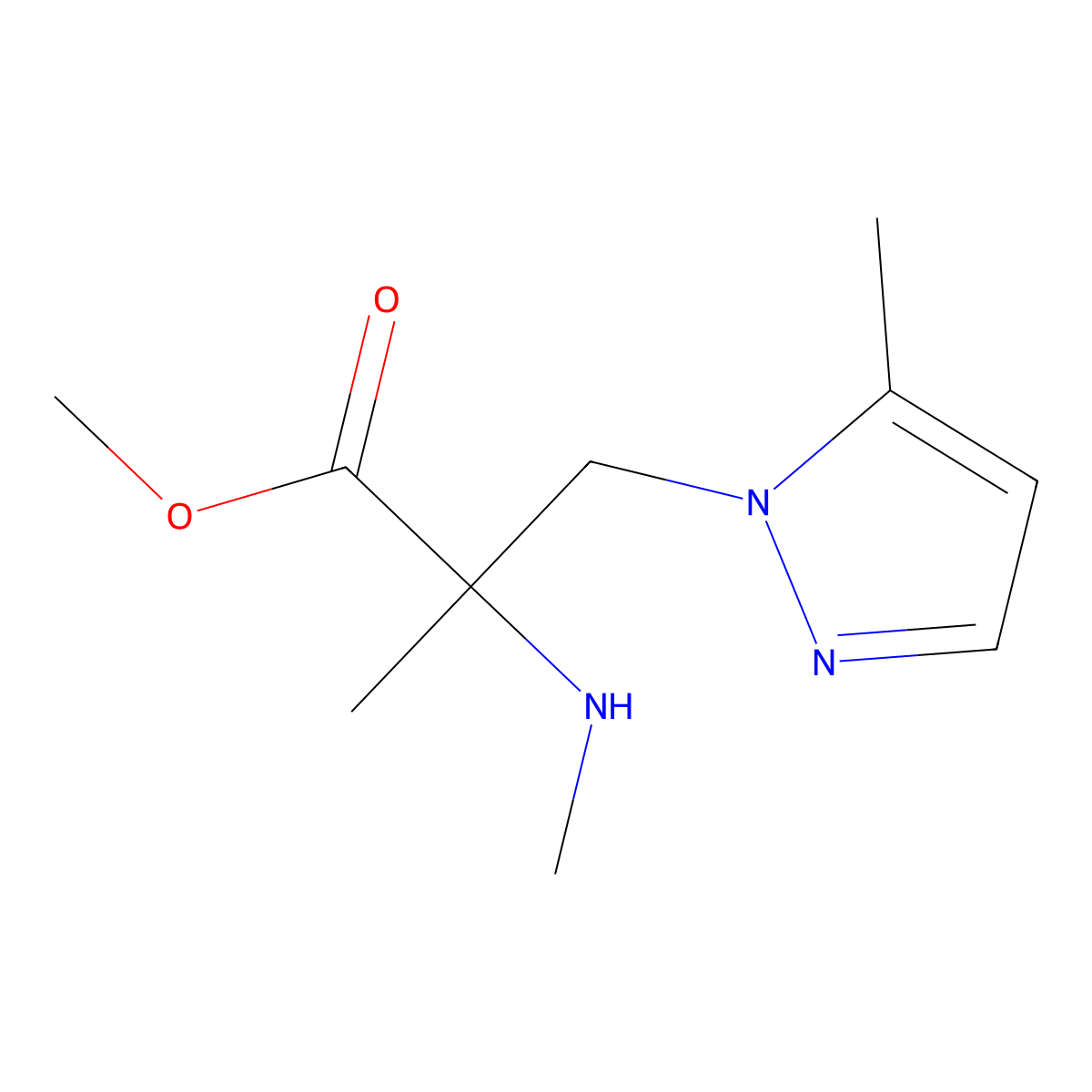Methyl 2-methyl-3-(5-methyl-1h-pyrazol-1-yl)-2-(methylamino)propanoate molecular structure, CAS 1340510-38-4