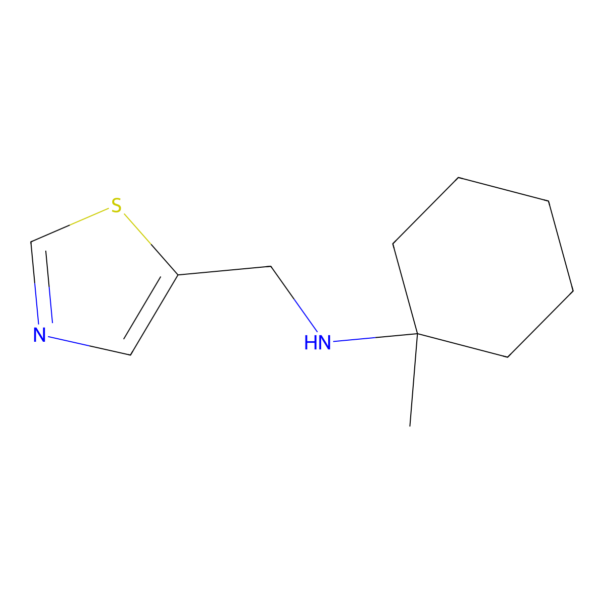 1-methyl-N-[(1,3-thiazol-5-yl)methyl]cyclohexan-1-amine molecular structure, CAS 1340520-08-2