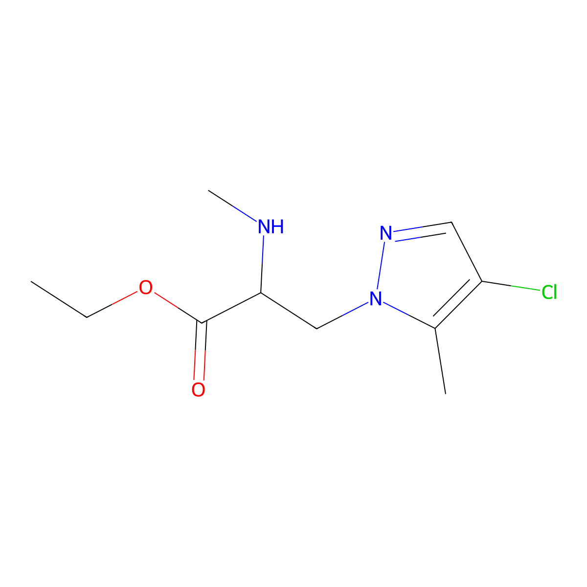 Ethyl 3-(4-chloro-5-methyl-1h-pyrazol-1-yl)-2-(methylamino)propanoate molecular structure, CAS 1340558-65-7