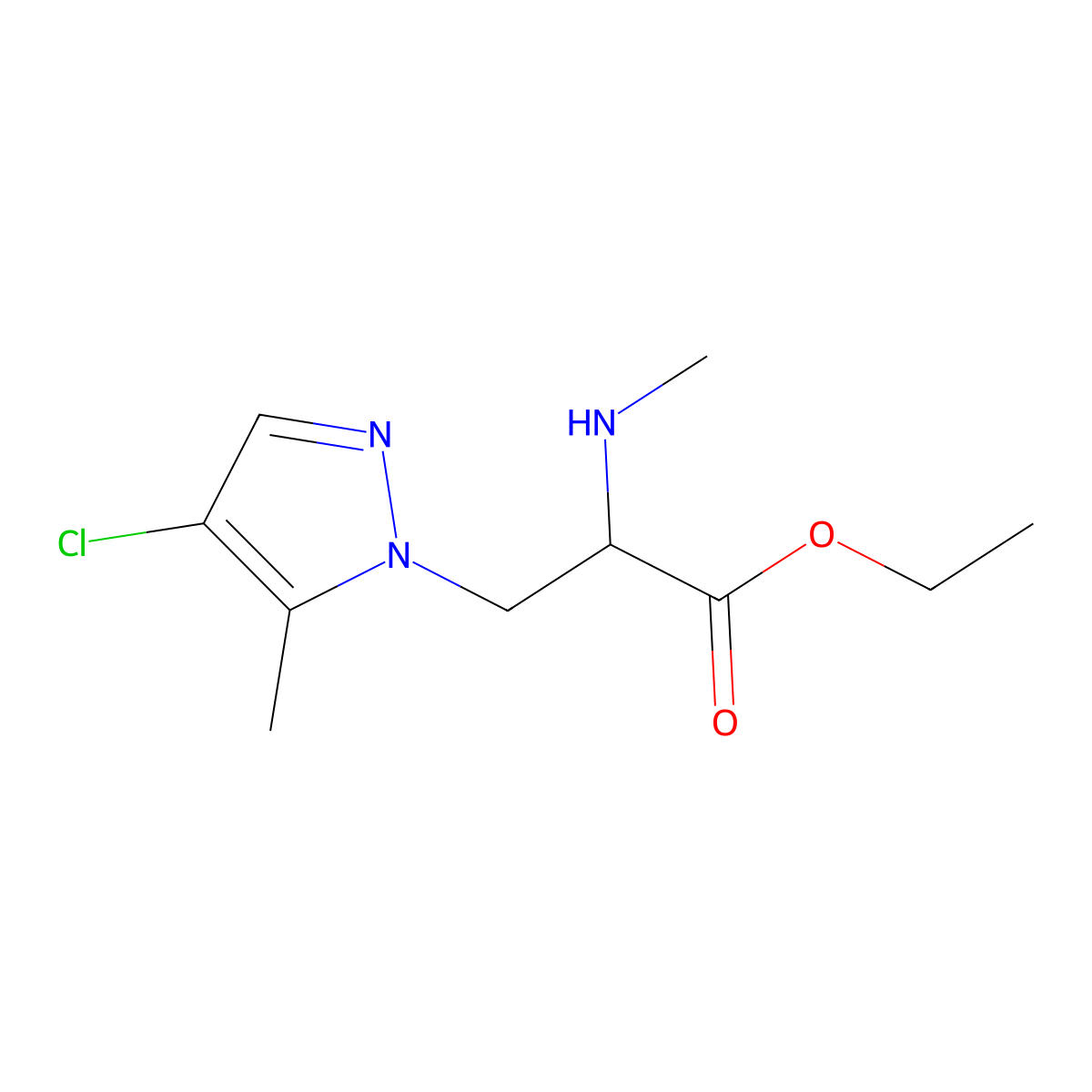 Ethyl 3-(4-chloro-5-methyl-1h-pyrazol-1-yl)-2-(methylamino)propanoate molecular structure, CAS 1340558-65-7