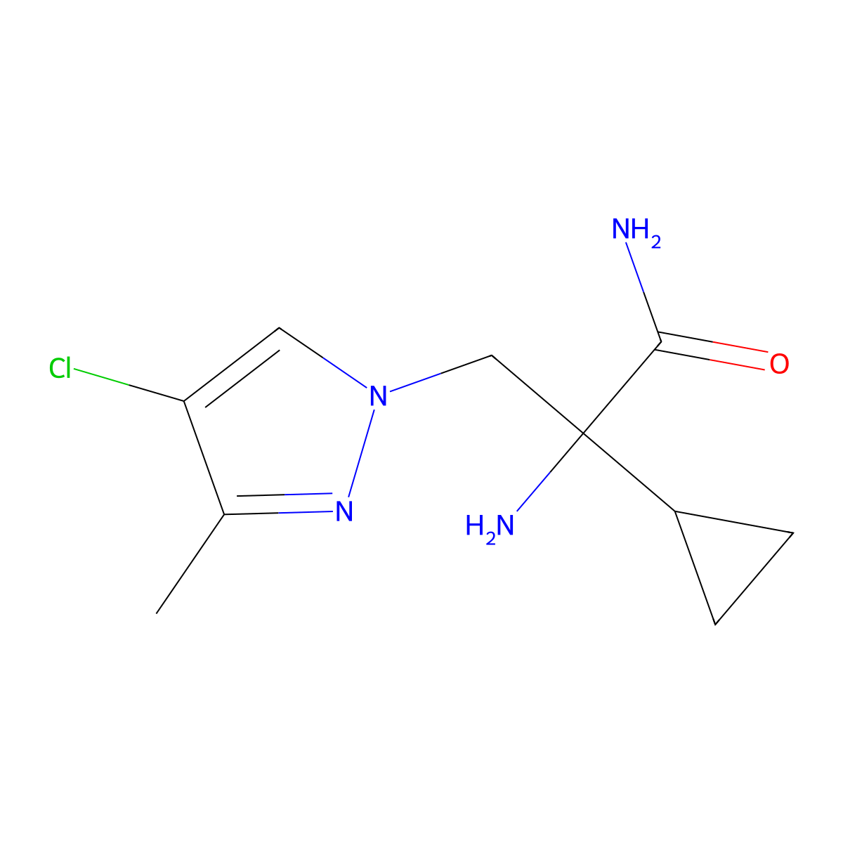 2-Amino-3-(4-chloro-3-methyl-1h-pyrazol-1-yl)-2-cyclopropylpropanamide molecular structure, CAS 1340567-55-6