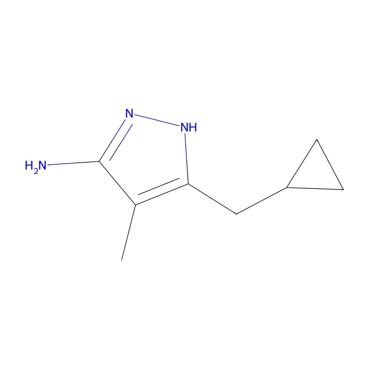 3-(cyclopropylmethyl)-4-methyl-1H-pyrazol-5-amine molecular structure, CAS 1340588-04-6