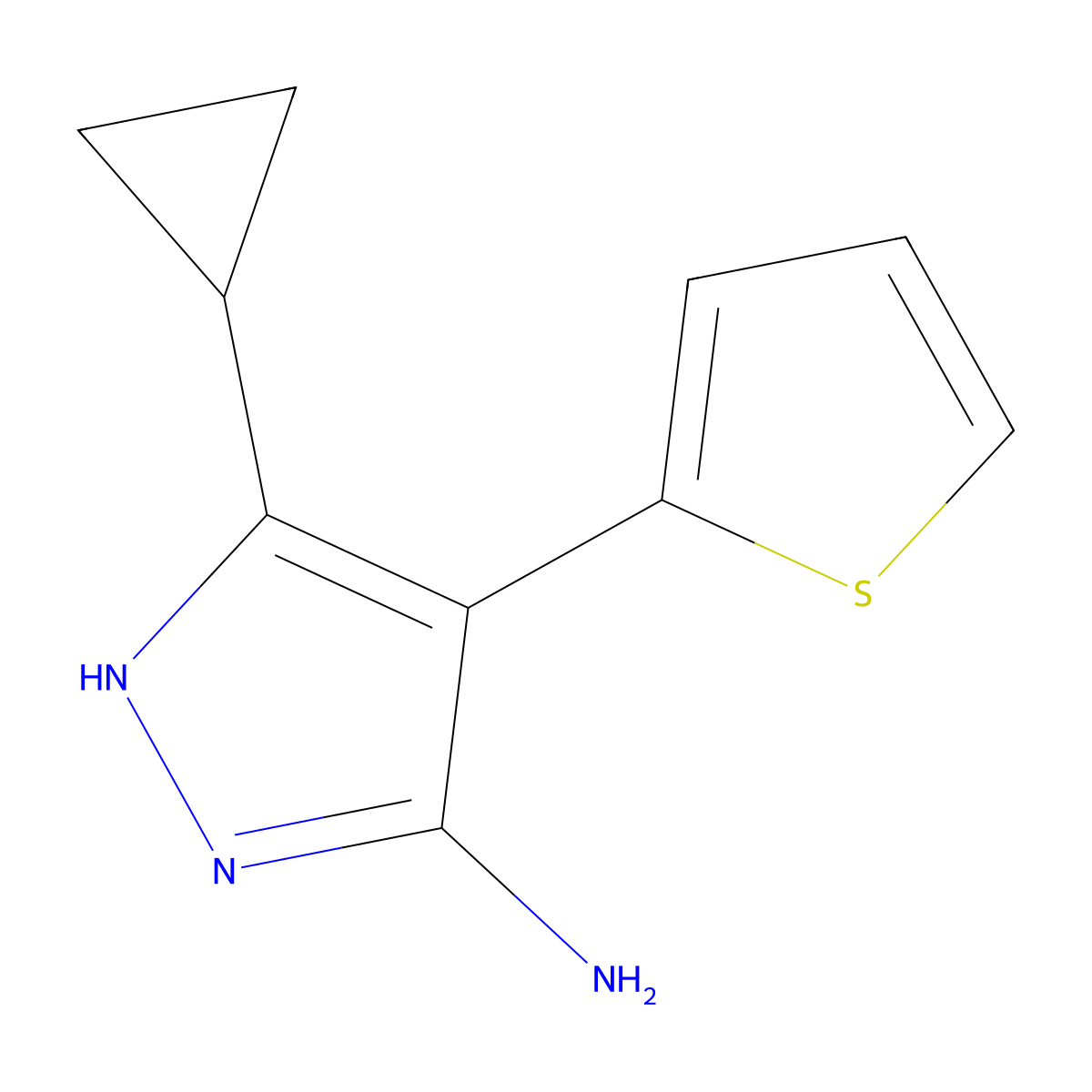 3-Cyclopropyl-4-(thiophen-2-YL)-1H-pyrazol-5-amine molecular structure, CAS 1340588-05-7