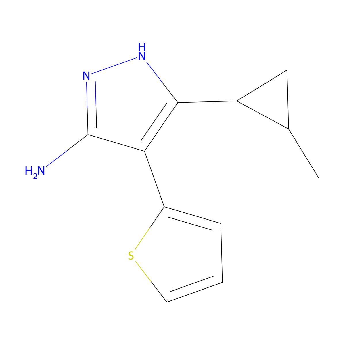 3-(2-Methylcyclopropyl)-4-(thiophen-2-yl)-1h-pyrazol-5-amine molecular structure, CAS 1340597-78-5