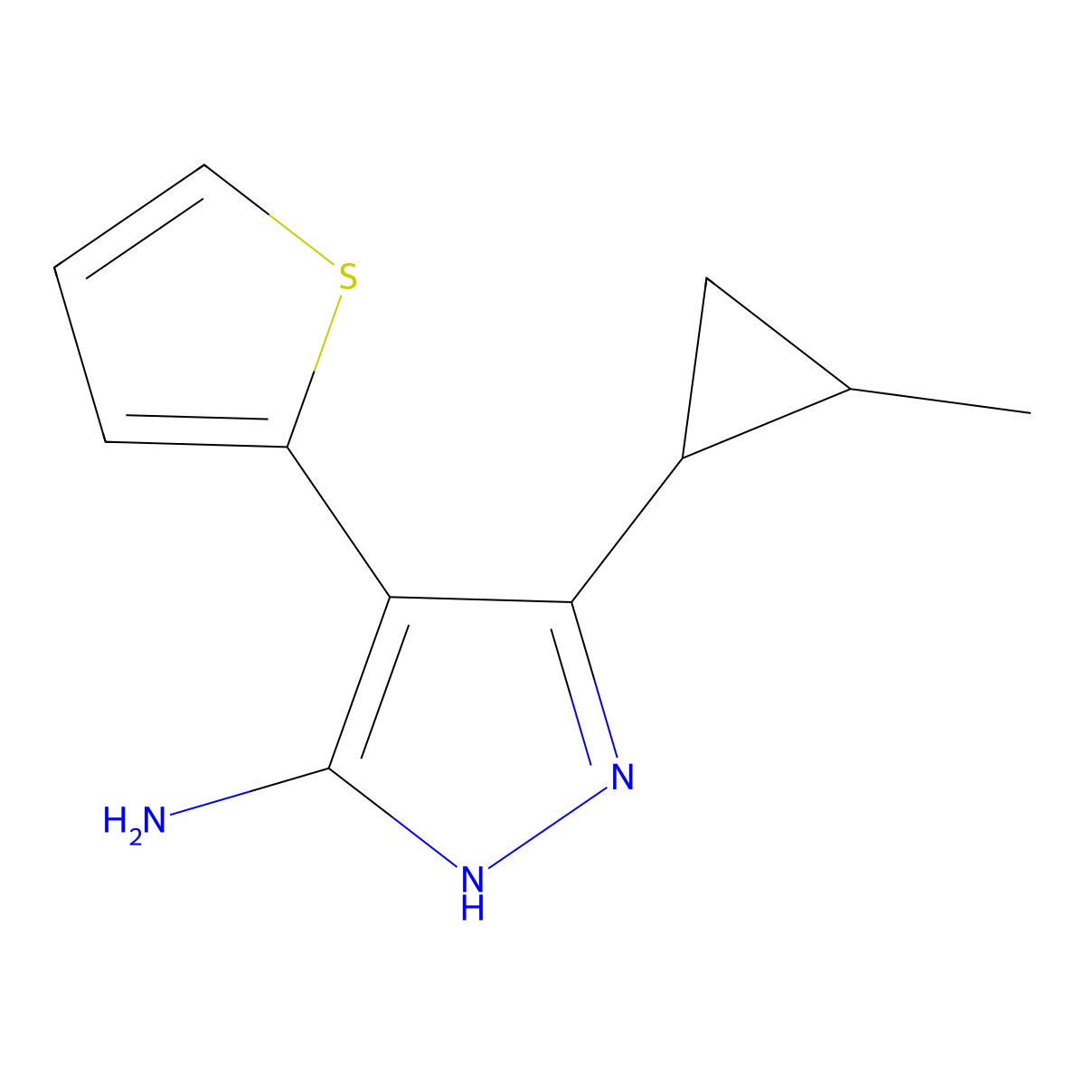 3-(2-Methylcyclopropyl)-4-(thiophen-2-yl)-1h-pyrazol-5-amine molecular structure, CAS 1340597-78-5