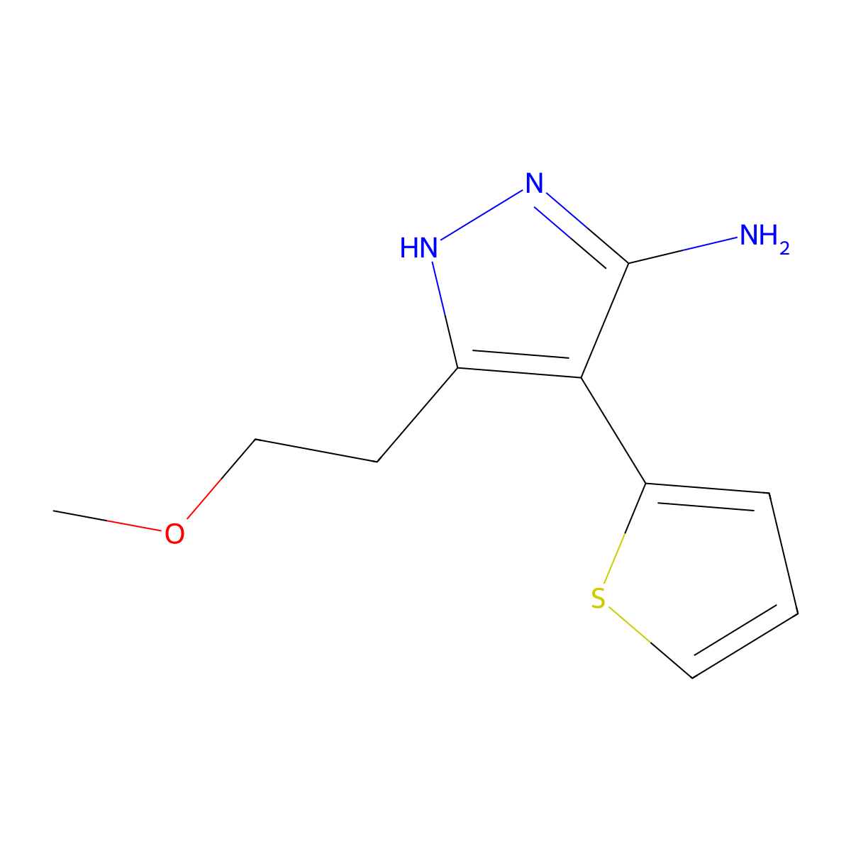 3-(2-Methoxyethyl)-4-(thiophen-2-yl)-1h-pyrazol-5-amine molecular structure, CAS 1340598-53-9