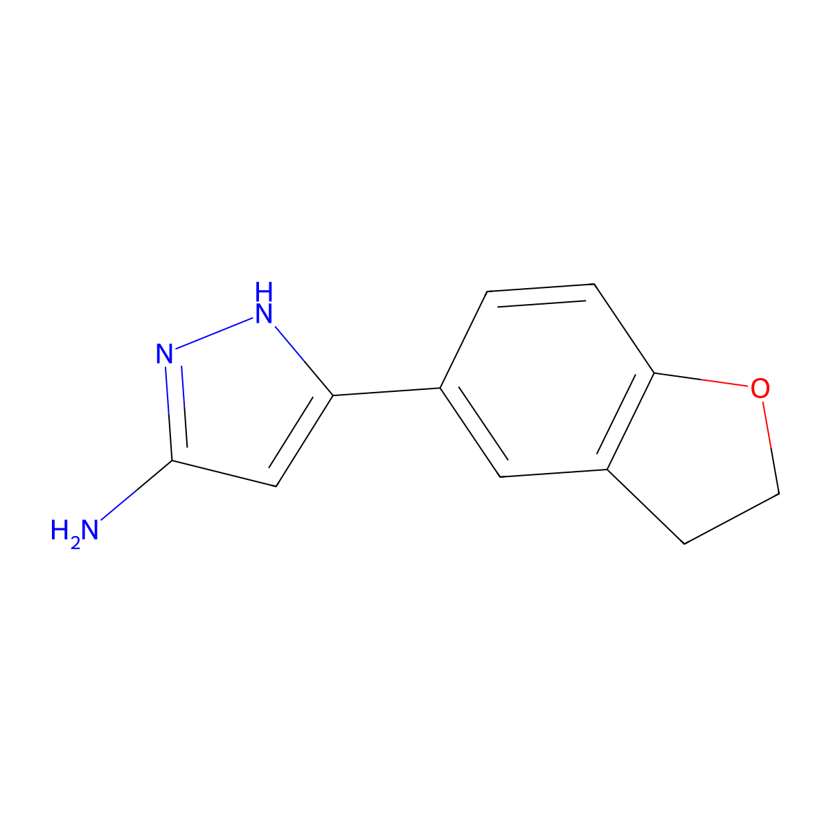 5-(2,3-dihydro-1-benzofuran-5-yl)-1H-pyrazol-3-amine molecular structure, CAS 1340598-55-1