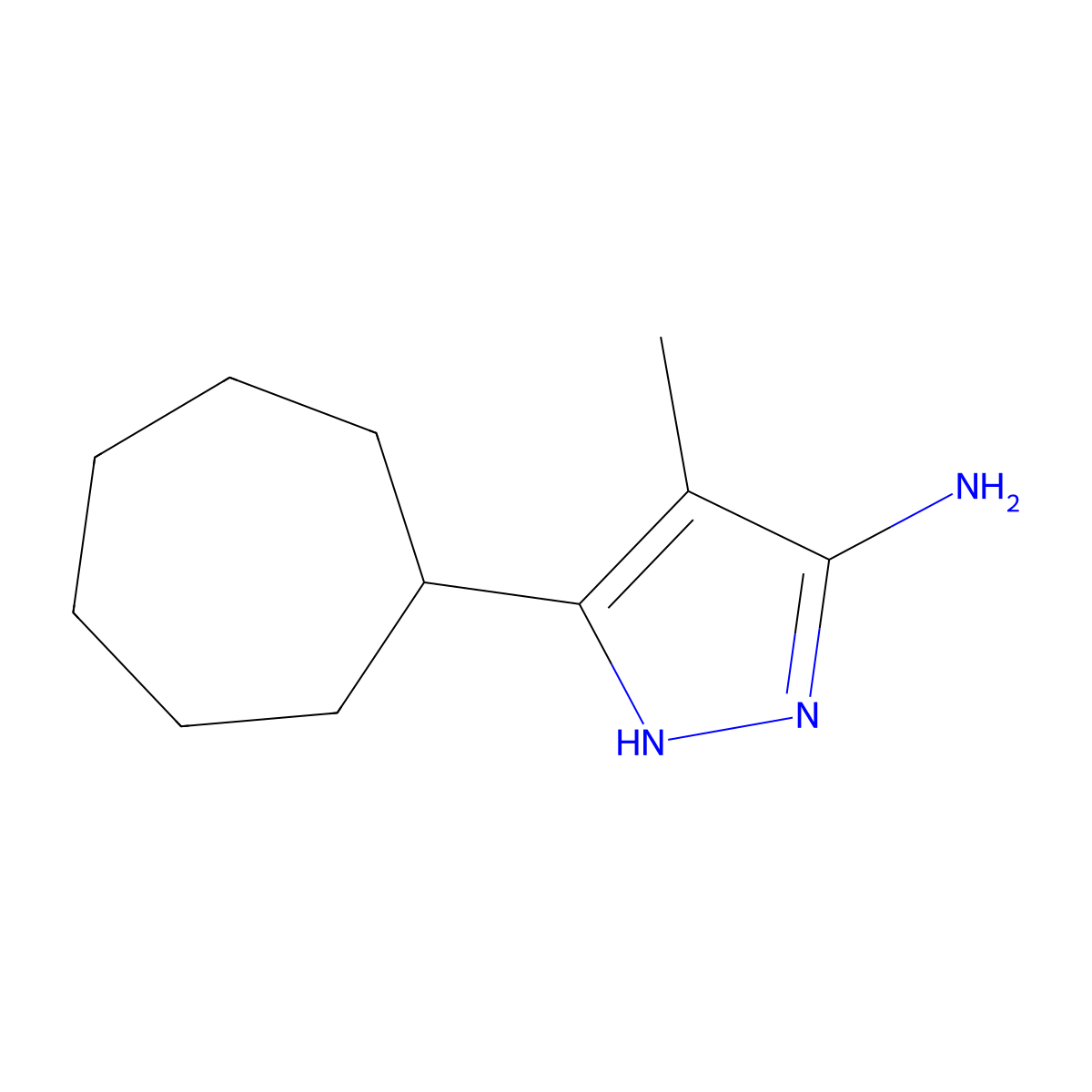 3-cycloheptyl-4-methyl-1H-pyrazol-5-amine molecular structure, CAS 1340598-91-5