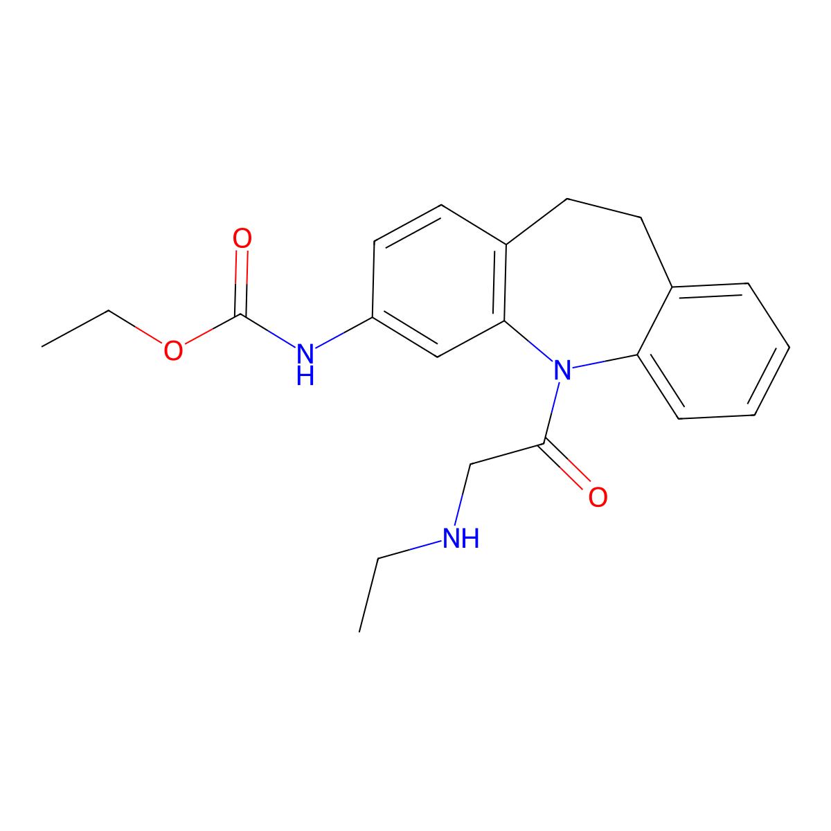 Carbamic acid, (5-((ethylamino)acetyl)-10,11-dihydro-5H-dibenz(b,f)azepin-3-yl)-, ethyl ester molecular structure, CAS 134068-17-0