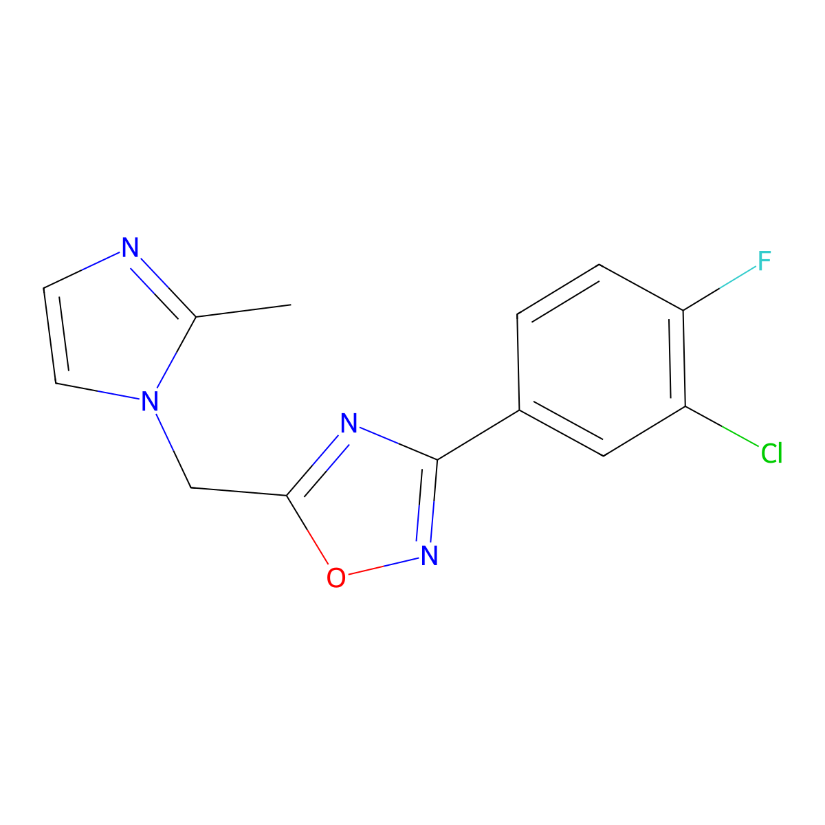 3-(3-chloro-4-fluorophenyl)-5-[(2-methyl-1H-imidazol-1-yl)methyl]-1,2,4-oxadiazole molecular structure, CAS 1340684-21-0