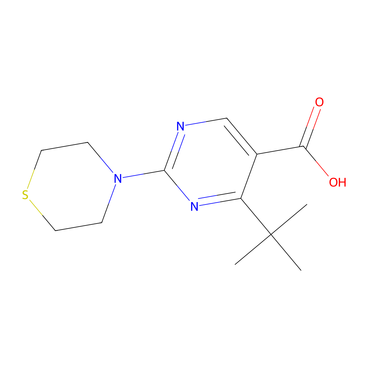 4-Tert-butyl-2-thiomorpholin-4-ylpyrimidine-5-carboxylic acid molecular structure, CAS 1340689-20-4