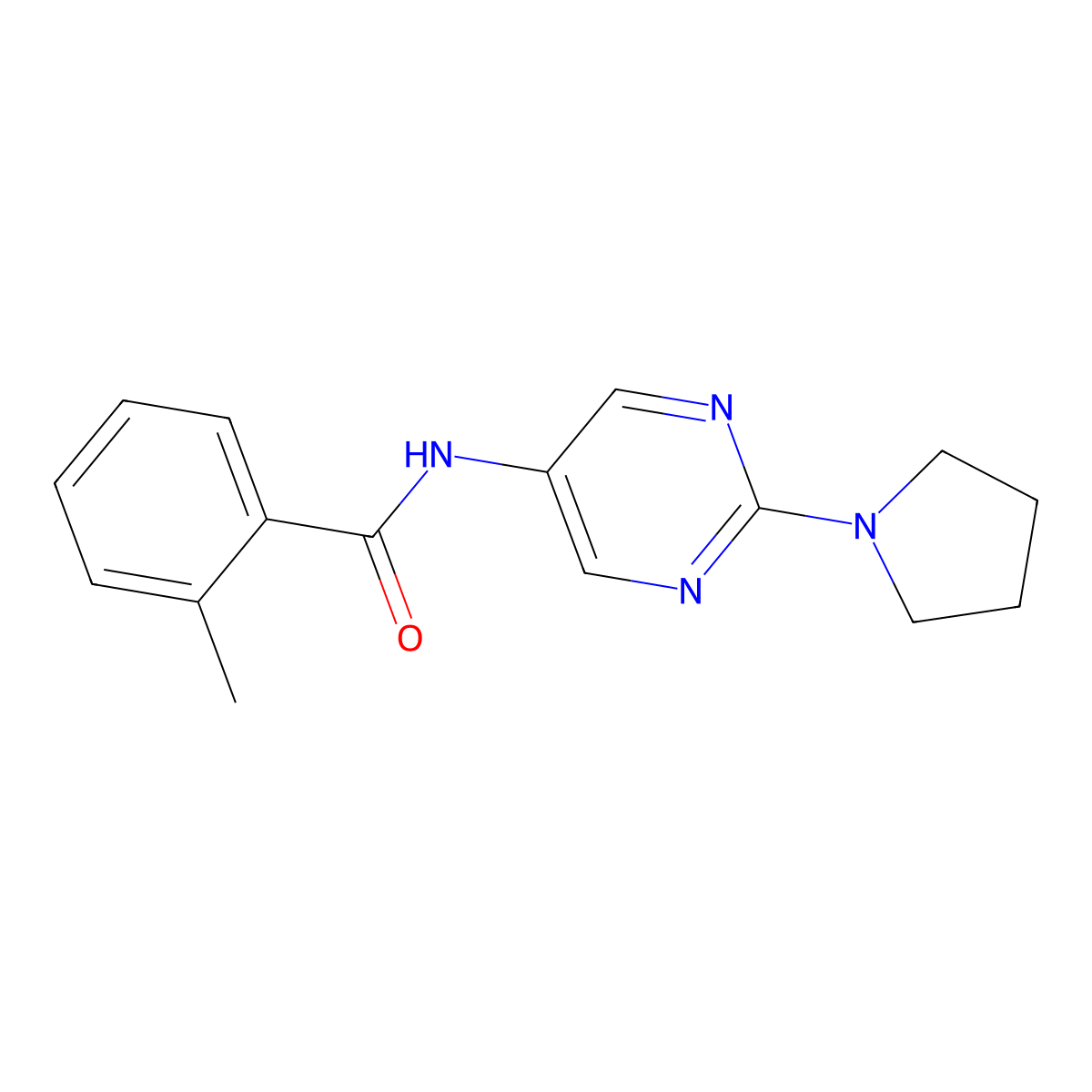2-methyl-N-[2-(pyrrolidin-1-yl)pyrimidin-5-yl]benzamide molecular structure, CAS 1340689-21-5