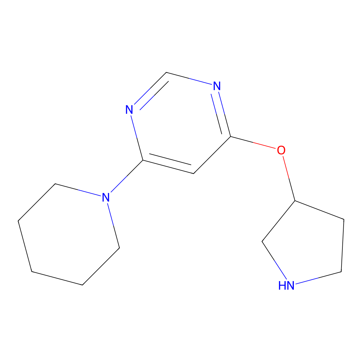 4-(Piperidin-1-yl)-6-(pyrrolidin-3-yloxy)pyrimidine molecular structure, CAS 1340696-70-9