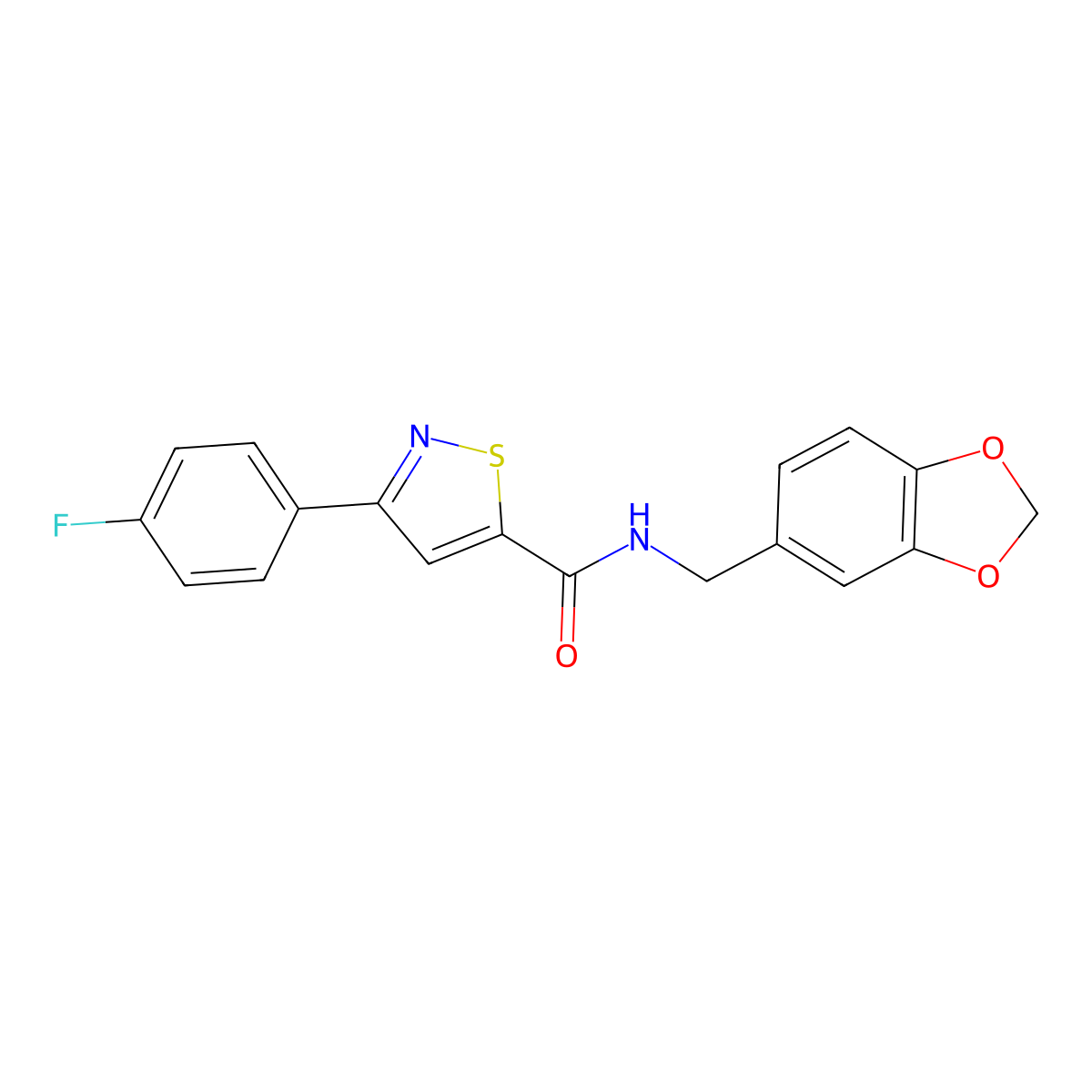 N~5~-(1,3-benzodioxol-5-ylmethyl)-3-(4-fluorophenyl)-5-isothiazolecarboxamide molecular structure, CAS 1340705-65-8