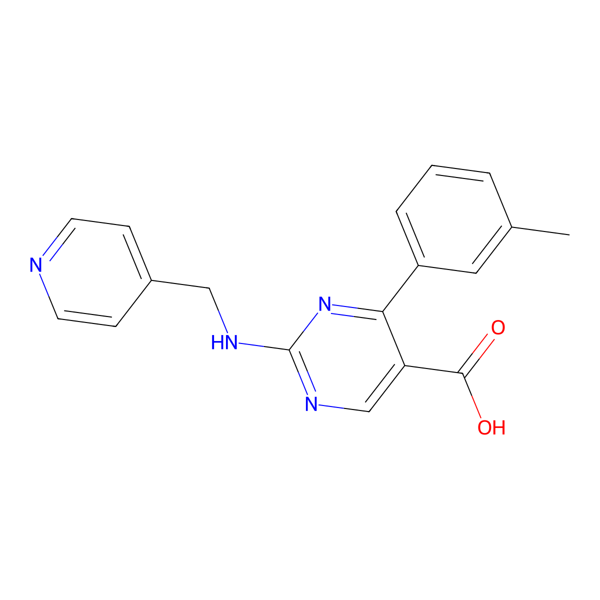4-(3-Methylphenyl)-2-[(pyridin-4-ylmethyl)amino]pyrimidine-5-carboxylic acid molecular structure, CAS 1340716-97-3