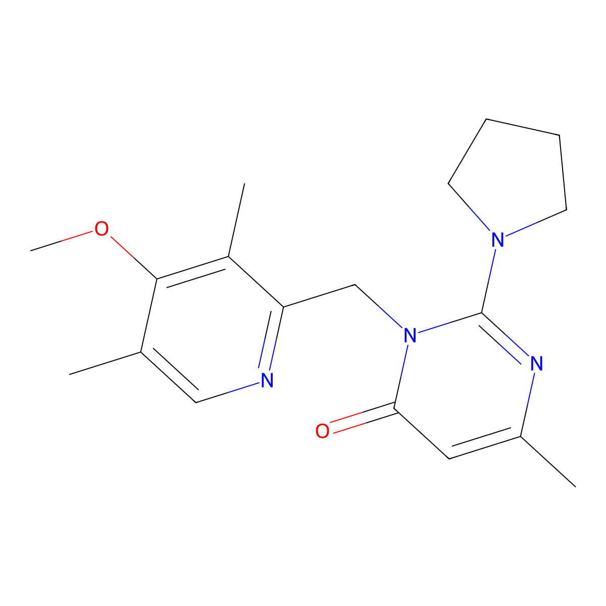 3-[(4-Methoxy-3,5-dimethylpyridin-2-yl)methyl]-6-methyl-2-(pyrrolidin-1-yl)-3,4-dihydropyrimidin-4-one molecular structure, CAS 1340737-01-0