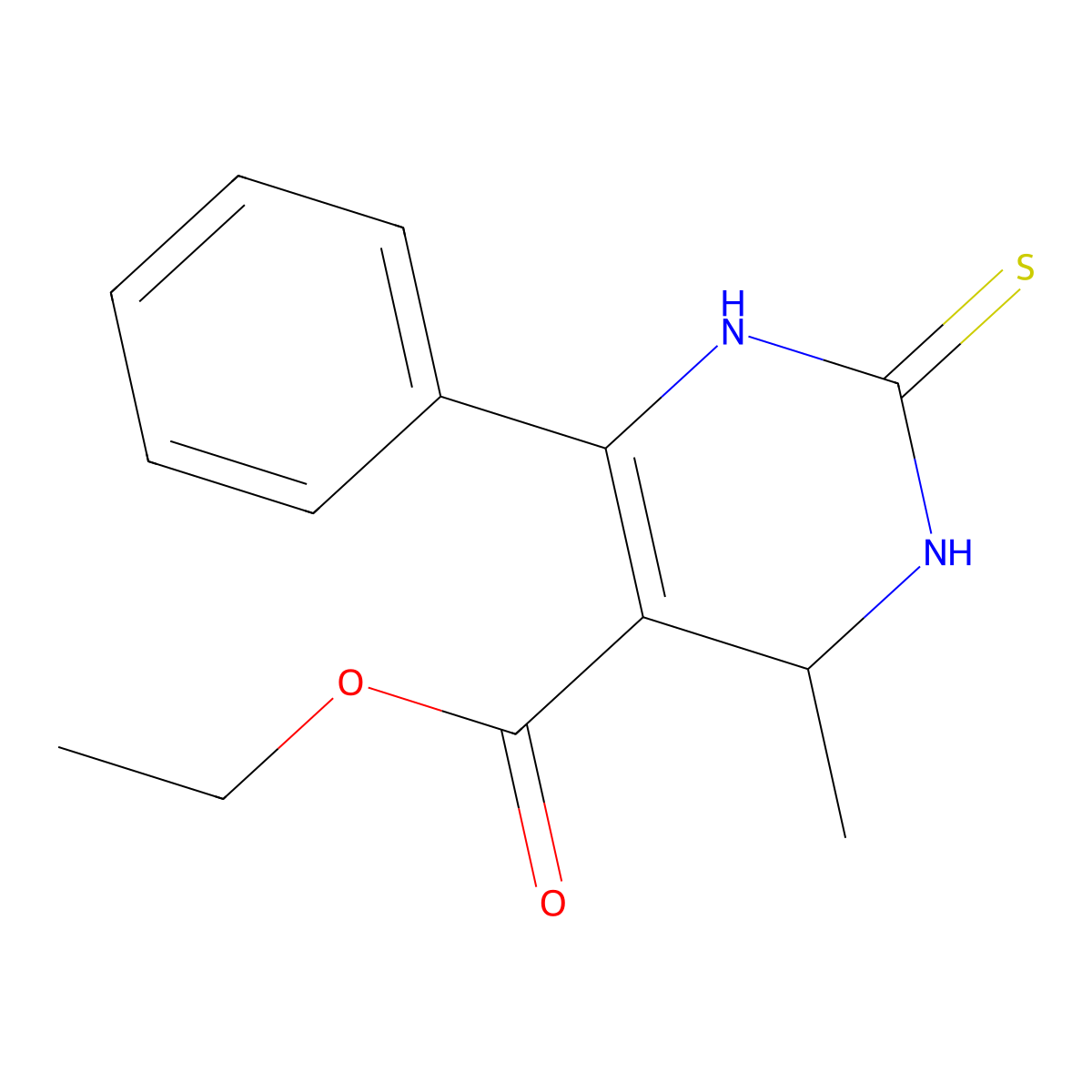 Ethyl 4-methyl-6-phenyl-2-thioxo-1,2,3,4-tetrahydro-5-pyrimidinecarboxylate molecular structure, CAS 134074-28-5