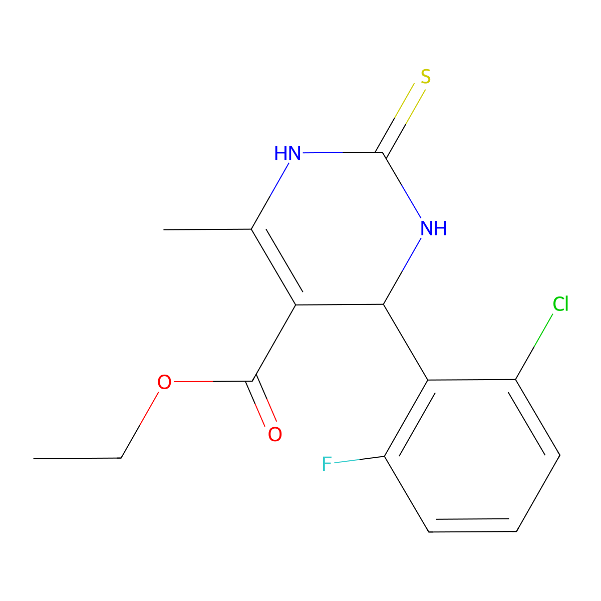 Ethyl 6-(2-chloro-6-fluorophenyl)-2-mercapto-4-methyl-1,6-dihydropyrimidine-5-carboxylate molecular structure, CAS 134074-31-0