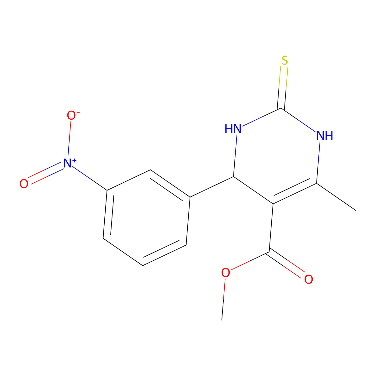 Methyl 6-methyl-4-(3-nitrophenyl)-2-thioxo-1,2,3,4-tetrahydropyrimidine-5-carboxylate molecular structure, CAS 134074-33-2