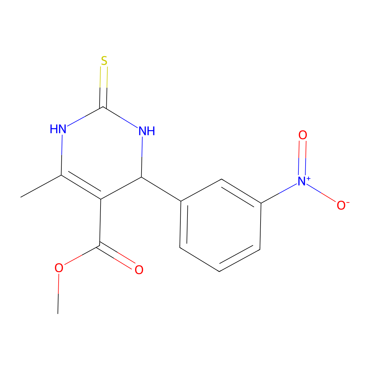 Methyl 6-methyl-4-(3-nitrophenyl)-2-thioxo-1,2,3,4-tetrahydropyrimidine-5-carboxylate molecular structure, CAS 134074-33-2
