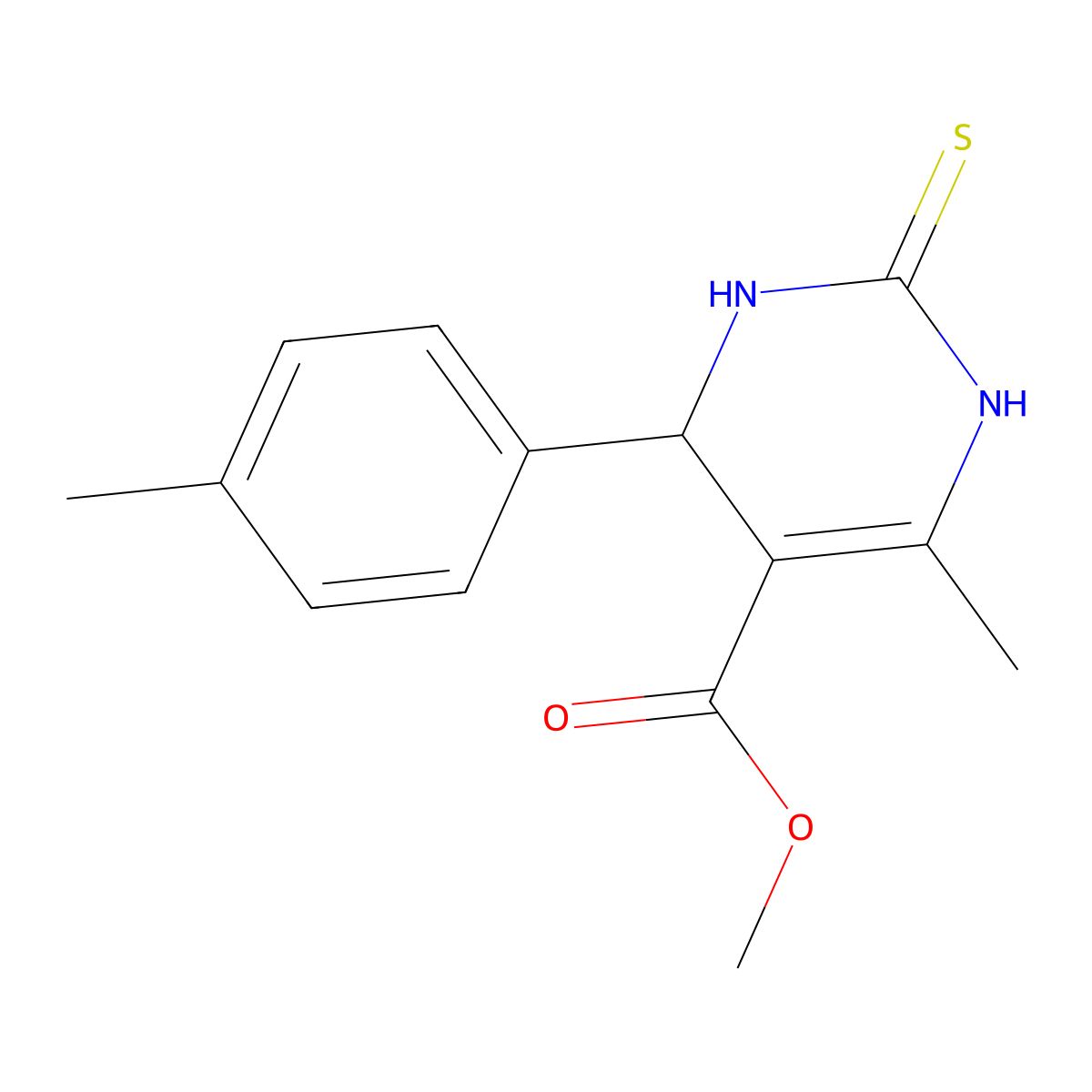 methyl 6-methyl-4-(4-methylphenyl)-2-sulfanylidene-3,4-dihydro-1H-pyrimidine-5-carboxylate molecular structure, CAS 134074-41-2