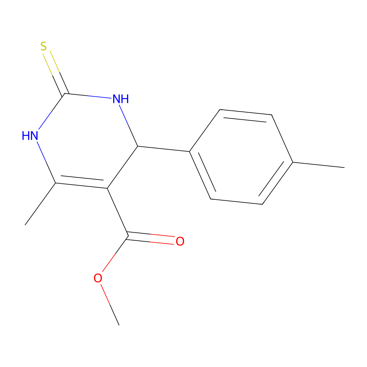 methyl 6-methyl-4-(4-methylphenyl)-2-sulfanylidene-3,4-dihydro-1H-pyrimidine-5-carboxylate molecular structure, CAS 134074-41-2