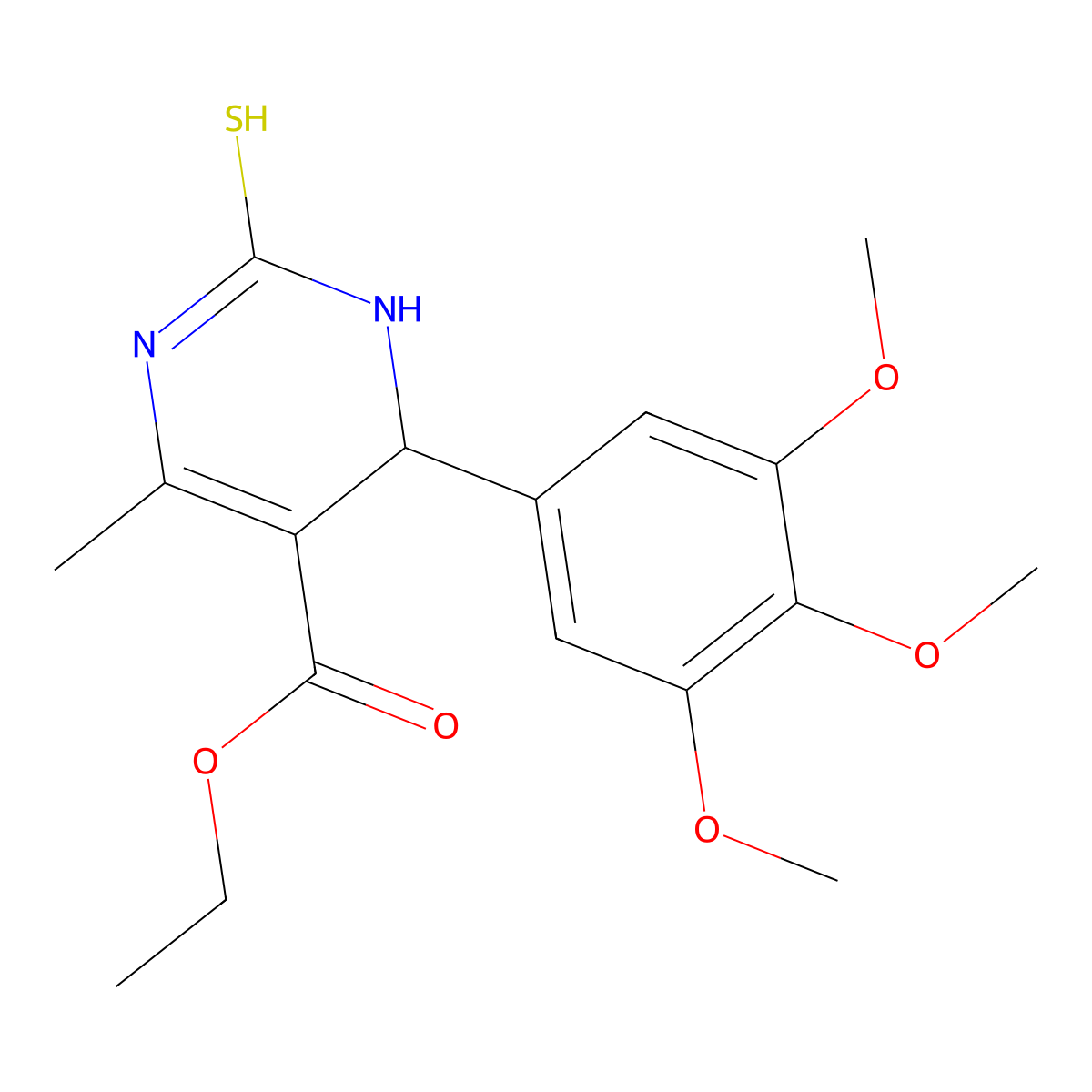 Ethyl 6-methyl-2-thioxo-4-(3,4,5-trimethoxyphenyl)-1,2,3,4-tetrahydropyrimidine-5-carboxylate molecular structure, CAS 134074-42-3