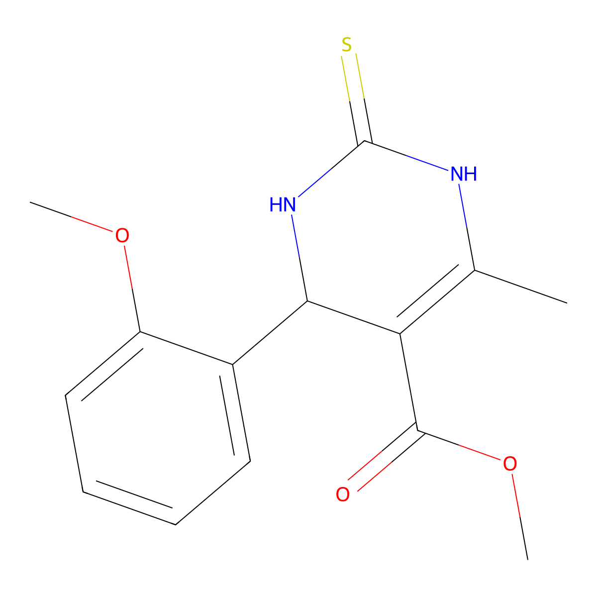 Methyl 1,2,3,4-tetrahydro-4-(2-methoxyphenyl)-6-methyl-2-thioxo-5-pyrimidinecarboxylate molecular structure, CAS 134074-43-4