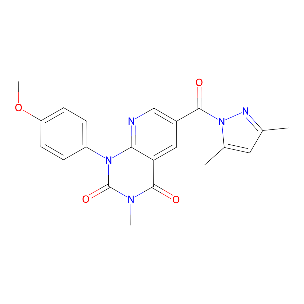 6-(3,5-Dimethyl-1H-pyrazole-1-carbonyl)-1-(4-methoxyphenyl)-3-methyl-1H,2H,3H,4H-pyrido[2,3-D]pyrimidine-2,4-dione molecular structure, CAS 1340755-75-0